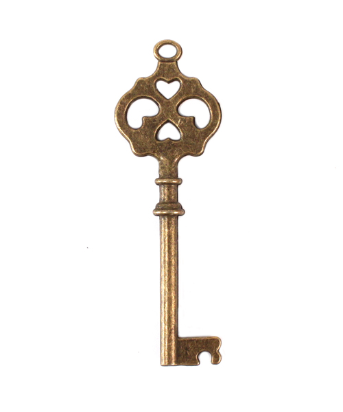 Antique Key Charm Style 4 - Double Hearts