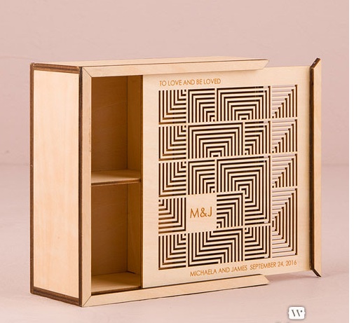Cubist Laser Cut Natural Wood Keepsake Box
