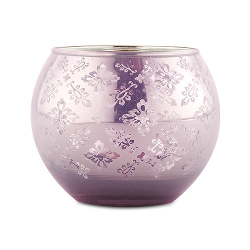 Large Glass Globe Votive Holder With Reflective Lace Pattern (4) - Lavender