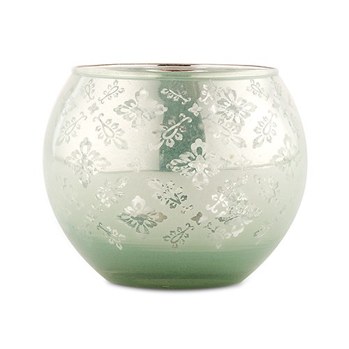 Large Glass Globe Votive Holder With Reflective Lace Pattern (4) - Daiquiri Green