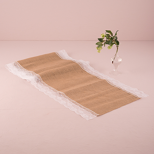 Natural Burlap Table Runner With Lace Edging