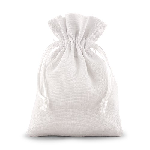 White Linen Drawstring Favor Bag