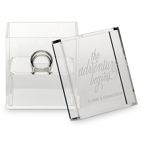 Acrylic Wedding Ring Box - The Adventure Begins Etching