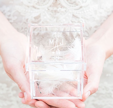 Feather Whimsy Personalized Unique Alternative Acrylic Wedding Ring Box