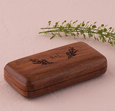 Natural Charm Personalized Pocket Size Wooden Wedding Ring Box - Garland Surrounding