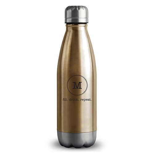 Insulated Water Bottle - Gold Cola Bottle - Typewriter Monogram Printing