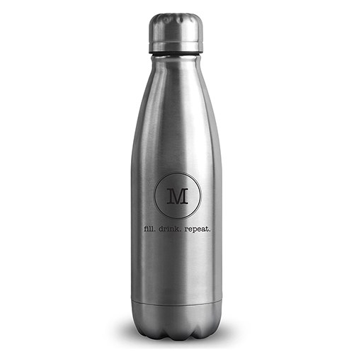 Insulated Water Bottle - Silver Cola Bottle - Typewriter Monogram Printing