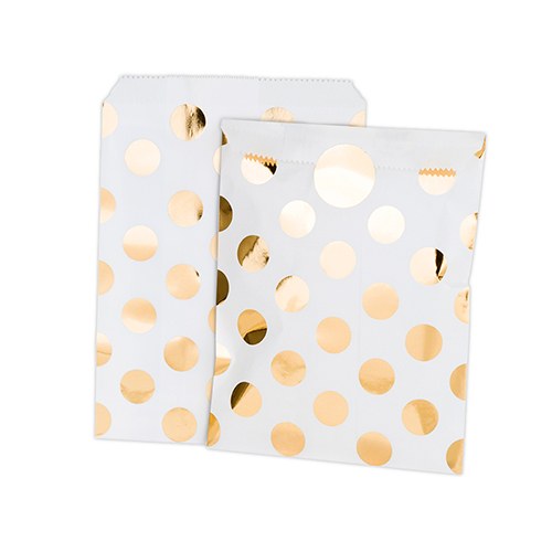 Gold Foil Polka Dot Paper Treat Bags With Stickers