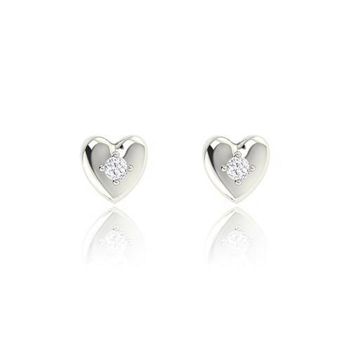 Silver Heart Stud Earrings With Rhinestone Crystal