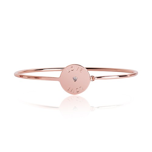 Rose Gold Bangle Bracelet Engraved Love With Crystal Rhinestone