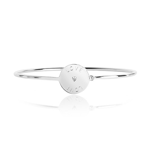 Silver Bangle Bracelet Engraved Love With Crystal Rhinestone