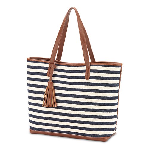 Shoulder Bag Tote - Navy And White Stripe Knit